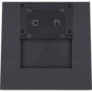 Back view of black Luceco Stealth decorative outdoor solar wall light showing solar panel, motion sensor, and mounting hardware on dark gray plastic casing