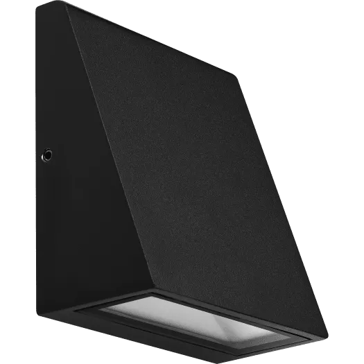 Luceco slate grey outdoor decorative wedge wall light 3W mounted on white background showing modern angular design with downward facing opening