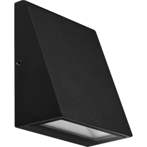 Luceco slate grey outdoor decorative wedge wall light 3W mounted on white background showing modern angular design with downward facing opening