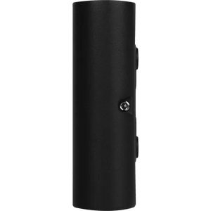 Black cylindrical outdoor LED up and down wall light with mounting brackets on sides, modern minimalist design