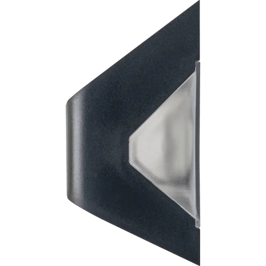 Luceco Prysm black outdoor LED solar wall light with PIR sensor showing frosted white lens detail and modern angular design
