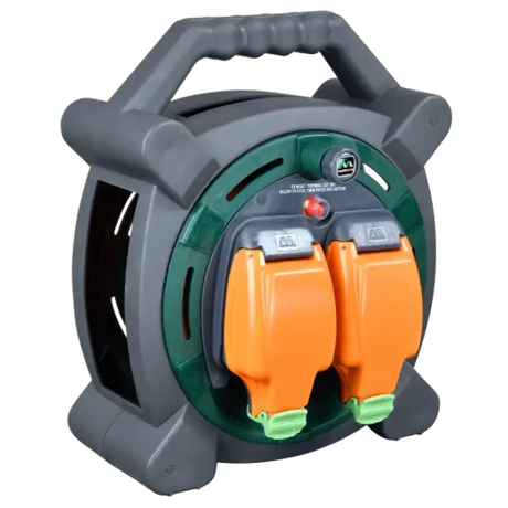 Masterplug Two Socket Weatherproof Cable Reel 20 Metre - Grey/Orange | HLP2013/2IP-MP