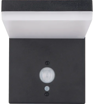 Luceco Aries slate grey outdoor LED solar wall light with PIR motion sensor and white diffuser, 600 lumens