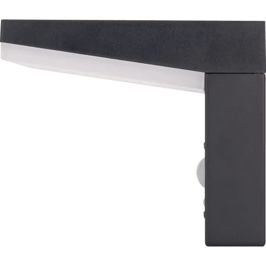 Luceco Aries slate grey outdoor LED solar wall light with PIR sensor and white light diffuser panel, modern minimalist design