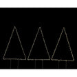 Three warm white micro LED light tree stakes with dotted outline design against black background, 47cm tall outdoor Christmas decoration