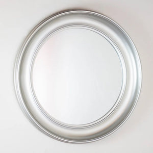 Tara Lane Lyla Round Mirror 90cm in champagne silver finish with layered frame design mounted on white wall