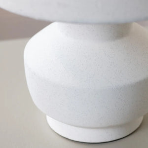 White ceramic bedside lamp with speckled textured finish and cylindrical shade, 36cm Tara Lane Chloe model on neutral background