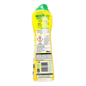 Cif Professional Cream Cleaner 500ml bottle with yellow label and green cap, showing product usage instructions and warning symbols on back label