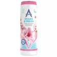 Astonish Shake and Fresh pink and white carpet freshener shaker bottle 400g with pink blossom flowers design and vegan certification badge