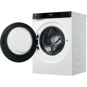 Haier X Series 5 white washing machine with black door open showing dark grey drum interior, digital display and controls on black panel, 9kg 1400 spin capacity