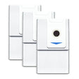 Three white perforated dust bags for Ecovacs Deebot robotic vacuum with spiral binding, featuring one bag displayed front-facing showing a circular opening and blue accent detail