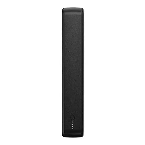 Otterbox 15000mAh black power bank with wireless charging capability, featuring indicator lights and rounded edges, displayed vertically against white background