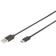 Black USB Type-A to USB Type-C cable with connectors visible at both ends, displayed diagonally on white background, Digitus brand high speed charging cable