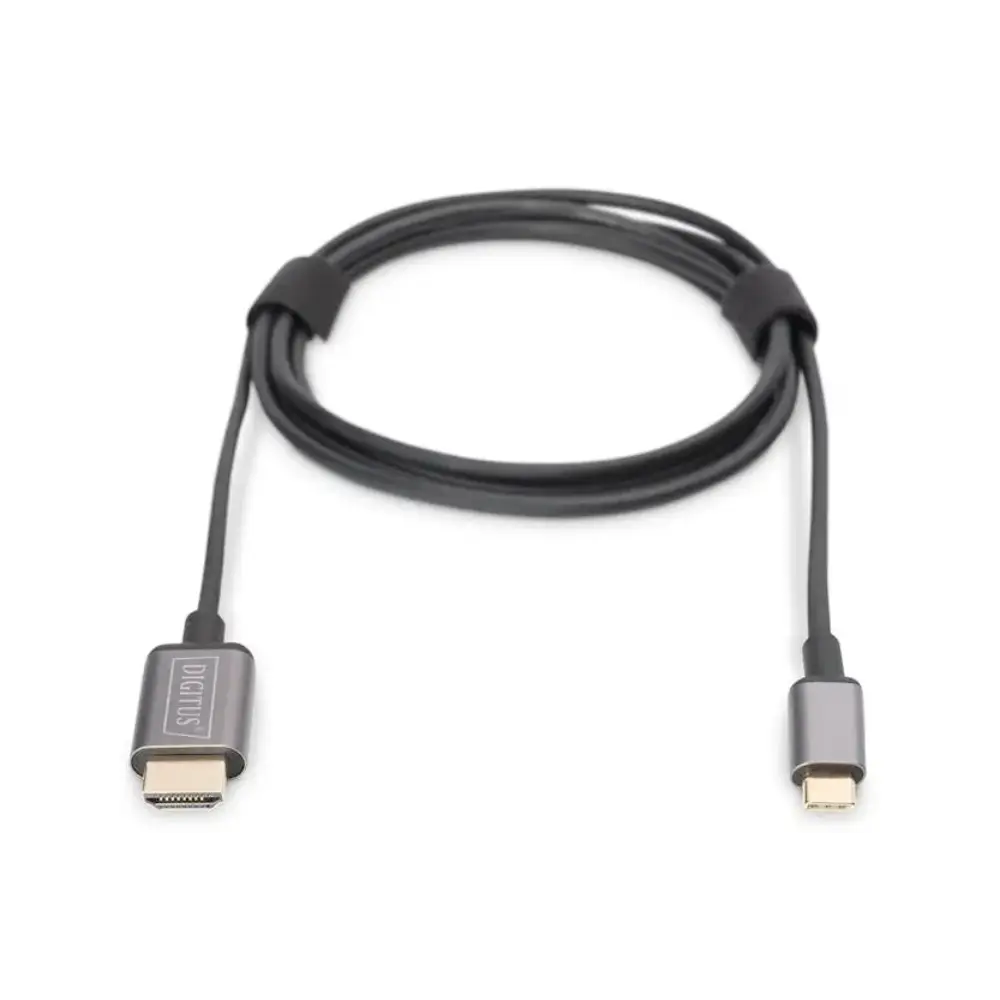Digitus USB-C to HDMI adapter cable in black and gray with metal connectors, 1.8 metre length, supporting 4K UHD resolution