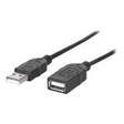 USB A to USB A extension cable, 1.8 metre black cord with male USB connector on left and female USB connector on right