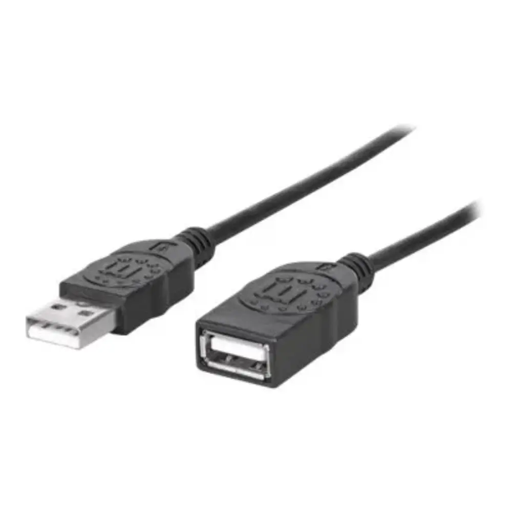 USB A to USB A extension cable, 1.8 metre black cord with male USB connector on left and female USB connector on right