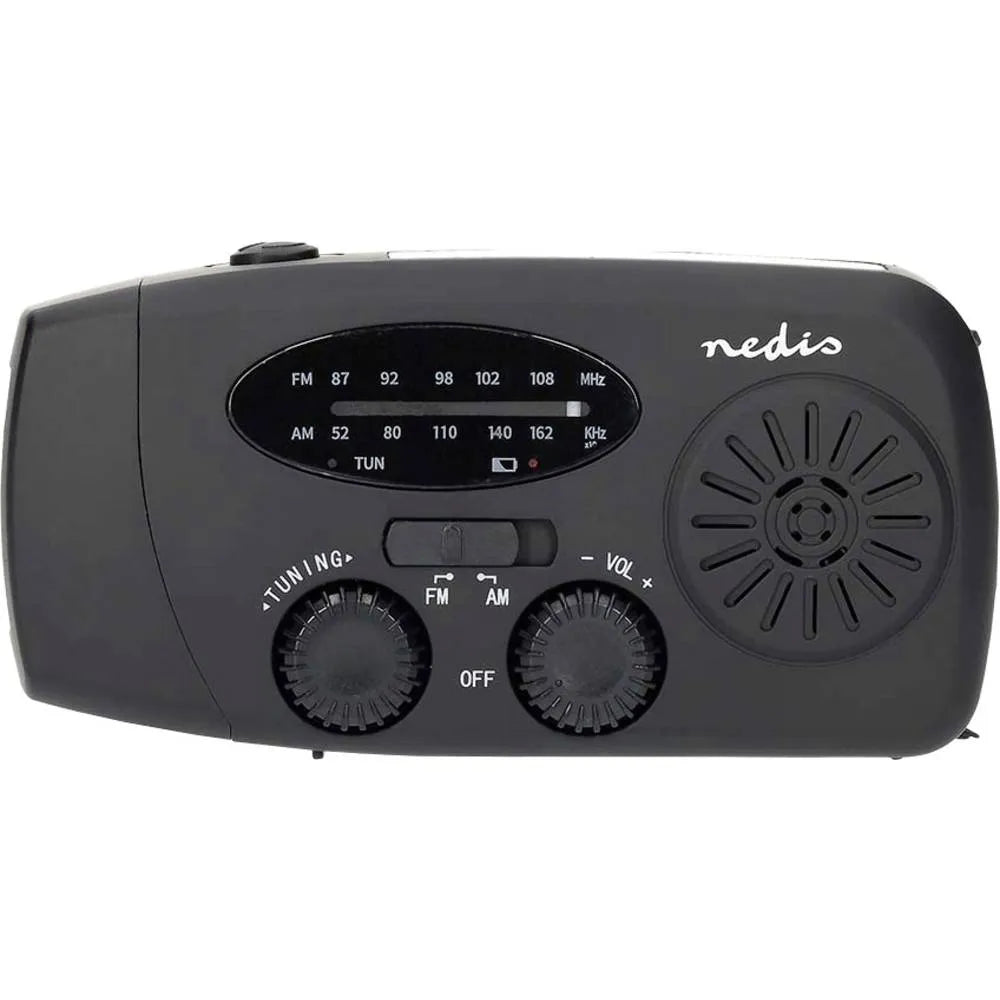Nedis Emergency Crank Solar FM/AM Radio - Black | 471447