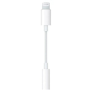 White Lightning to 3.5mm audio adapter cable with connector ends visible against a plain white background