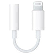 White Lightning to 3.5mm audio jack adapter cable with connectors on both ends, displaying the characteristic curved design of Apple's official audio adapter for iPhone and iPad compatibility
