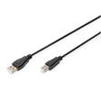 Black USB A to USB B printer cable 1.8 metre with connectors visible on both ends against white background