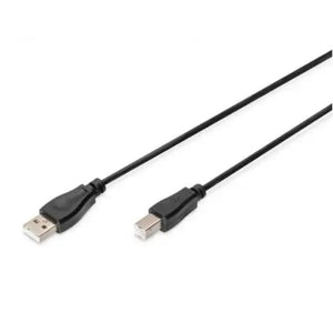Black USB A to USB B printer cable 1.8 metre with connectors visible on both ends against white background