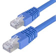 Blue CAT5e Ethernet network cable with RJ45 connectors, 10 metre length, showing both ends with molded boots and transparent connector heads