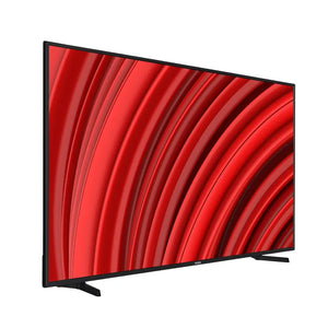 Walker 65 inch 4K Ultra HD Smart TV with black bezel and stand displaying red abstract pattern on screen