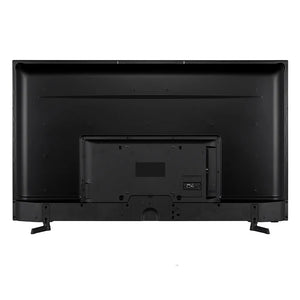 Back view of Walker 65 inch 4K Ultra HD Smart TV with TiVo showing black plastic bezel, central control panel with connectivity ports, and black stand feet on white background