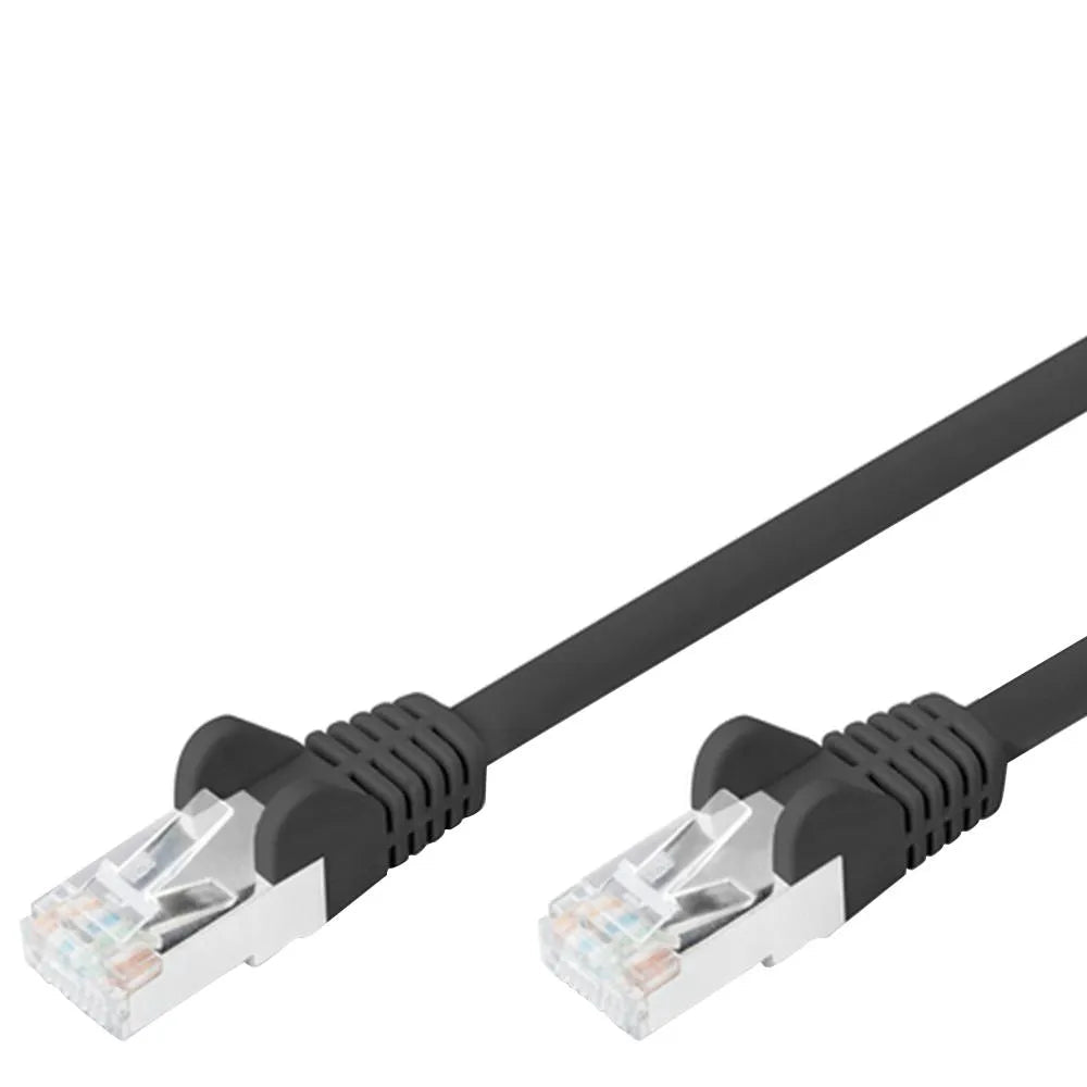 Black CAT6 network ethernet cable with molded RJ45 connectors and strain relief boots, 1 metre length