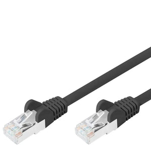 Black CAT6 network ethernet cable with molded RJ45 connectors and strain relief boots, 1 metre length