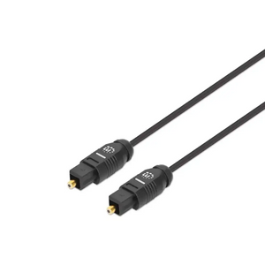 Black Manhattan Toslink digital optical audio cable with gold-plated connectors, 2 metre length, shown against white background