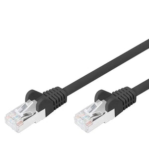 Black CAT6 network ethernet cable with RJ45 connectors, 3 metre length, showing both ends with molded boots and transparent connector tips