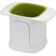 White and green Joseph Joseph ChopCup vegetable dicer with square opening and storage compartment below