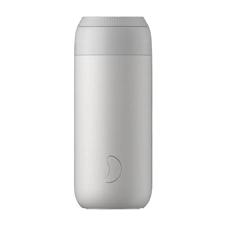 Chilly's Coffee Cup Series 2 500ml insulated travel bottle in granite grey with stainless steel finish and moon logo detail on front