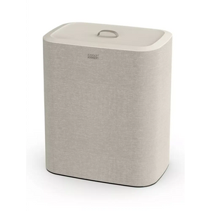 Joseph Joseph Tota Trio 90 litre laundry basket in cream ecru linen fabric with white lid and integrated handles