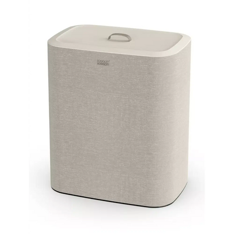 Joseph Joseph Tota Trio 90 litre laundry basket in cream ecru linen fabric with white lid and integrated handles