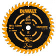 DeWalt Extreme mitre saw blade 184mm diameter with 46 teeth, black and yellow design, showing product specifications and EAC certification mark