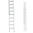 Two-section aluminum extension ladder 20ft Stradbally brand shown extended and collapsed positions with metal rungs and silver finish against white background