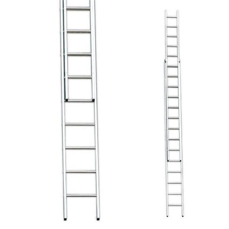 Stradbally 20ft hinged roof extension ladder with two aluminium sections shown in front and side view against white background