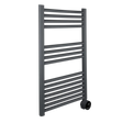 Masterplug SmartEnergy Thermaline 500W heated towel rail in anthracite grey with horizontal bars and integrated thermostat control dial at base, 870mm height