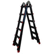 Dargan black aluminum multi-purpose ladder with red foot pads and hinged design, 4x6 steps shown in open A-frame position against white background