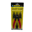 Dargan Tools 4 piece circlip pliers set with external and internal pliers featuring red handles and black heads on yellow retail packaging