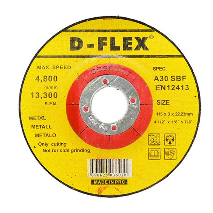 D-FLEX metal cutting disc 115mm yellow and red abrasive wheel with specifications A30 SBF EN12413 for angle grinders maximum speed 13300 RPM