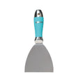 Bihui 4 inch putty scraper with turquoise rubber grip handle, stainless steel blade and chrome ferrule on white background