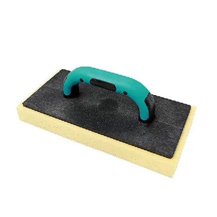 Bihui sponge float with turquoise TPR soft grip handle, black abrasive scrubbing surface and yellow foam base for tile and grout cleaning