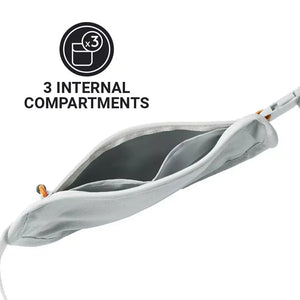 Go Travel Secret Waist Money Minder in grey showing 3 internal compartments with zipper closure and carrying strap