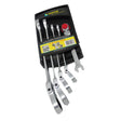 Dargan 5-piece flexible ratchet wrench set with chrome steel heads and black handles in retail packaging with red ratchet mechanism button