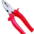 Dargan 8 inch combination pliers with red handles and silver metal head featuring serrated jaws and black grip bands