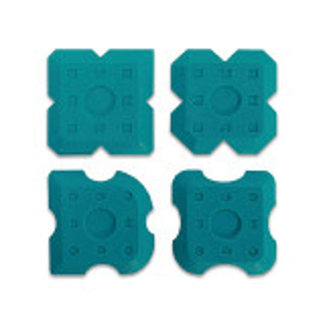 Four teal silicone applicator stamps from the Bihui 4 Piece Silicone Applicator Set 320C, each with a quatrefoil shape and circular center pad, arranged in a 2x2 grid