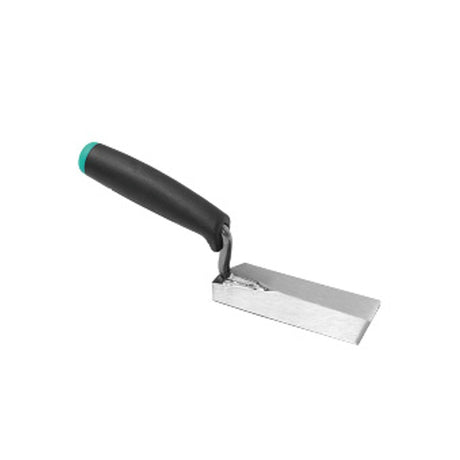Bihui 5 inch margin trowel with black ergonomic handle and turquoise accent, stainless steel blade with serrated edge